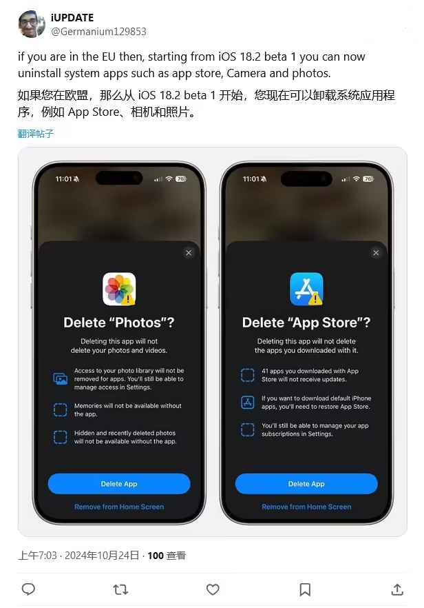 京口苹果手机维修分享iOS 18.2 支持删除 App Store 应用商店 