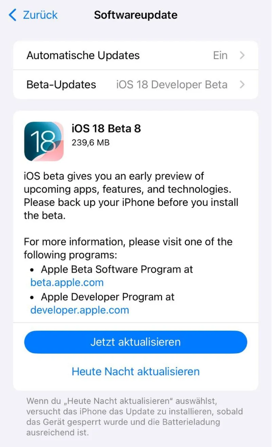 京口苹果手机维修分享苹果 iOS / iPadOS 18 开发者预览版 Beta 8 发布 